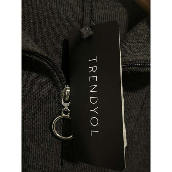 Trendyol Men’s Dark Grey Quarter Zip Pullover Sweater Size Large Acrylic NEW - Picture 8 of 10